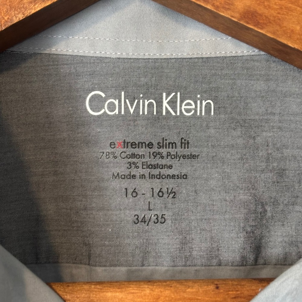 Calvin Klein Mens L Long Sleeve Dress Shirt Gray Extreme Slim Fit Gray 16-16.5 - Picture 5 of 6